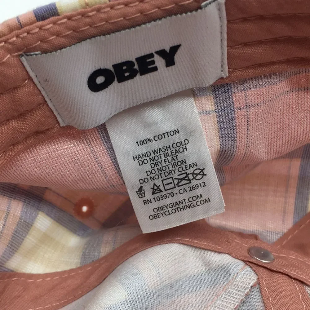 Obey Madras Salmon Pink Plaid Cotton Lightweight Baseball Hat Cap